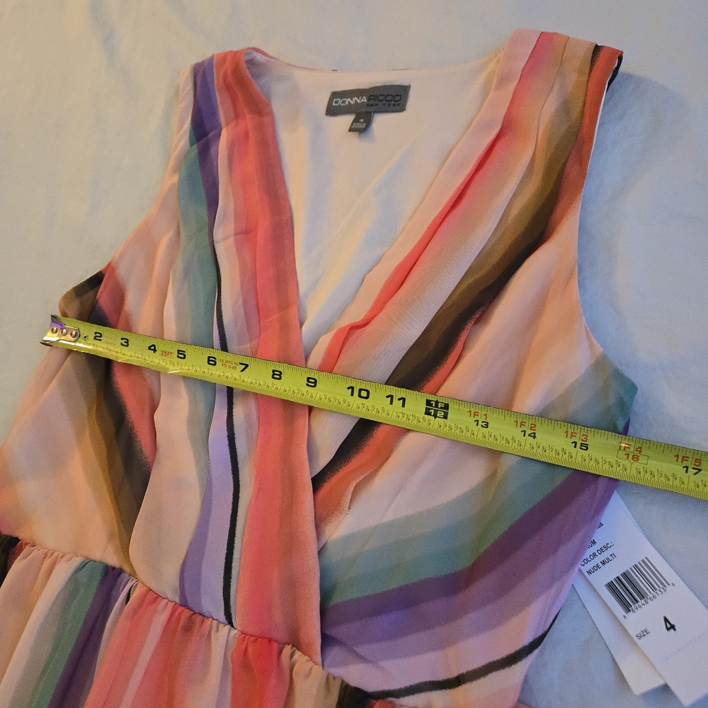 Donna Ricco Multicolor Bright Rainbow Striped Nude Maxi Wrap Front Dress CW3 - Picture 9 of 14